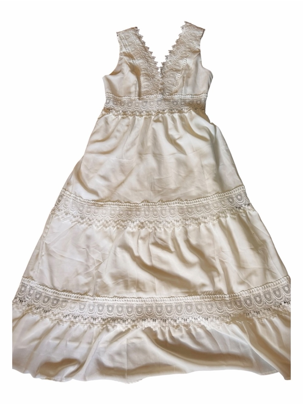 Boho White Lace Maxi Dress Medium Beach Wedding Vacation Cottagecore - Picture 3 of 7